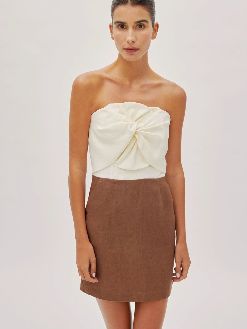 Labeca London Hazel Two-Tone Linen Twist Mini Dress XS 100% Linen NWOT
